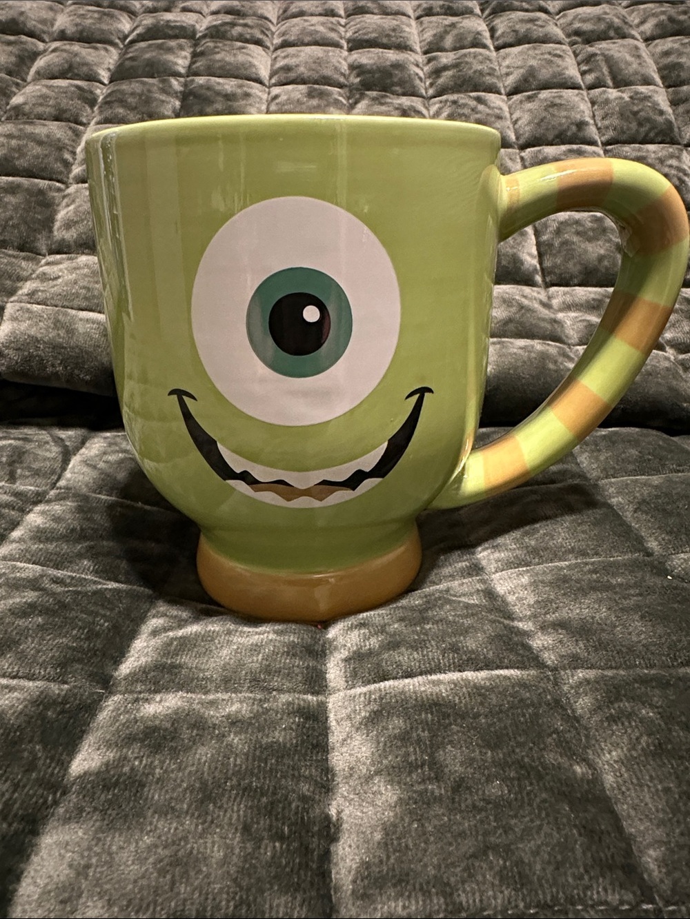 Green One-Eyed Ceramic Mug with Striped Handle